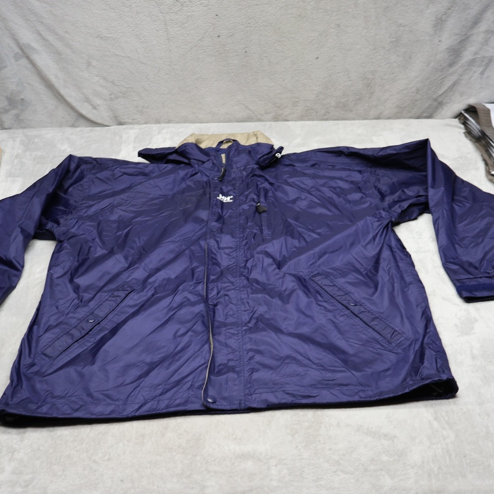 Helly Hansen Jacket Men XXL Blue Wind Rain Hooded Waterproof Full Zip Hiking VTG